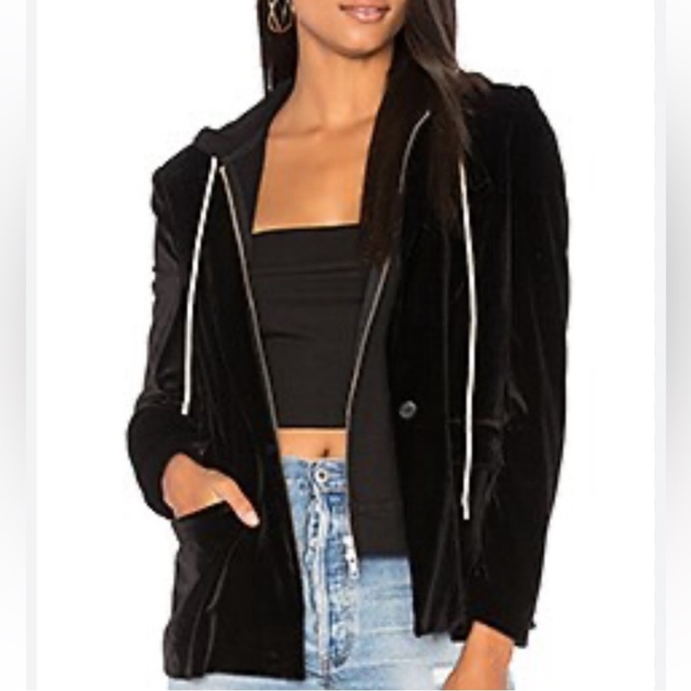 Central Park West NY | Ocean Drive Velvet Velour Hoodie Blazer Jacket Black (XS)